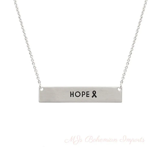 Silver Ribbon HOPE Plate Necklace