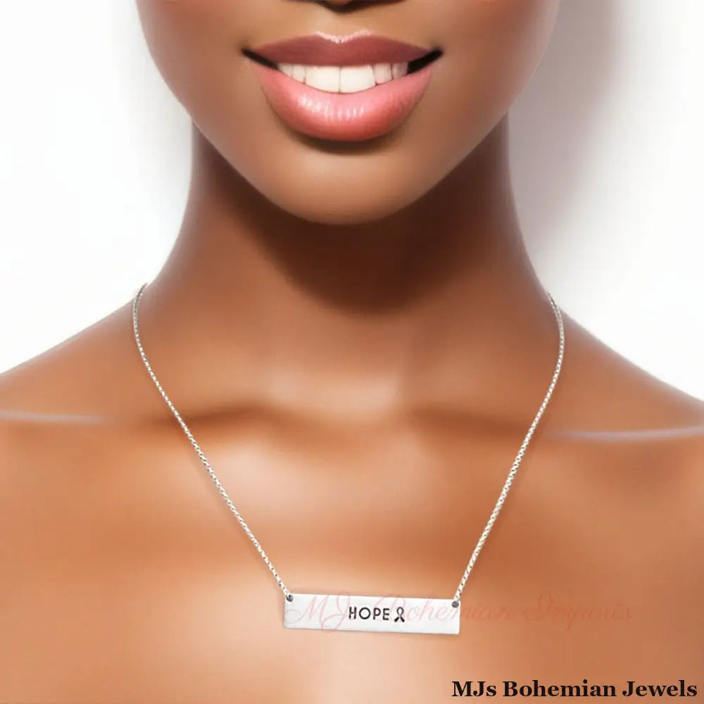 Silver Ribbon HOPE Plate Necklace