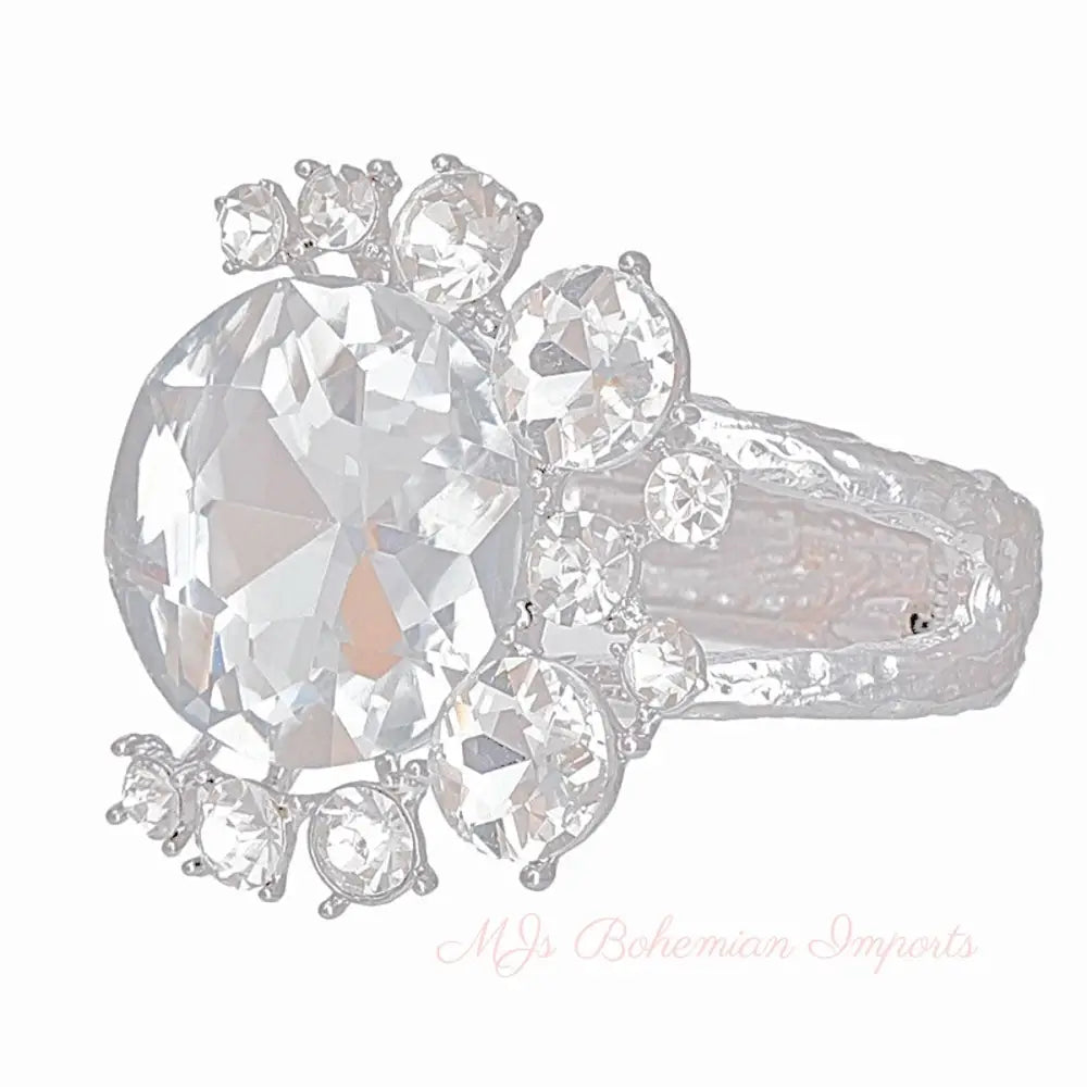 Silver Round Crystals Hinge Cuff