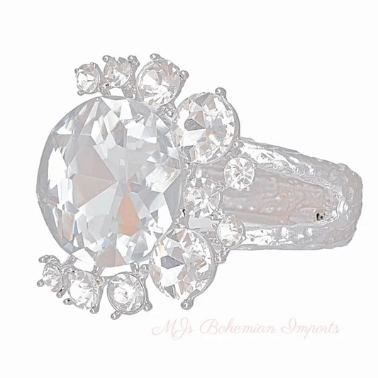 Silver Round Crystals Hinge Cuff