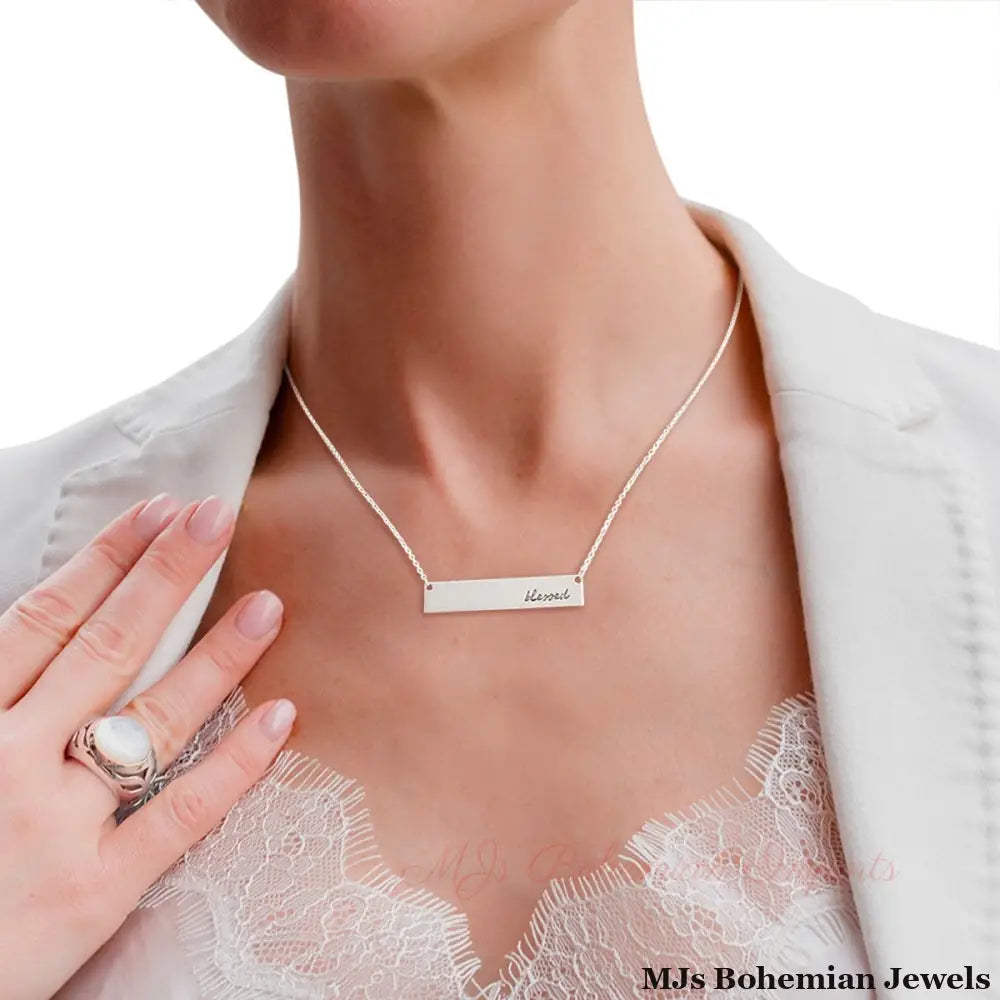 Silver Script Chosen Plate Necklace