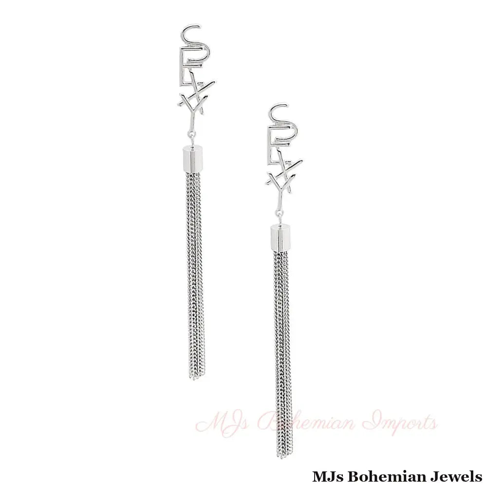 Silver SEXY Chain Fringe Earrings
