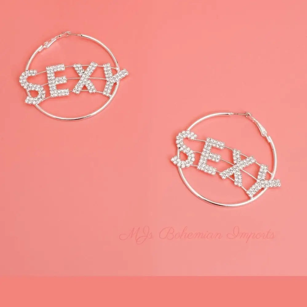 Silver SEXY Rhinestone Hoops