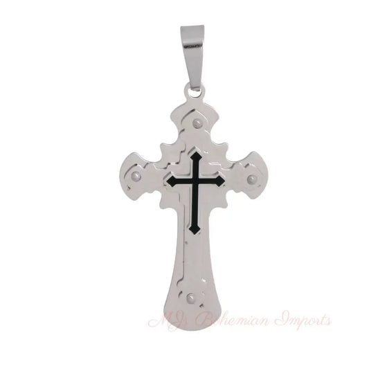 Silver Silver Stainless Steel Cross Pendant