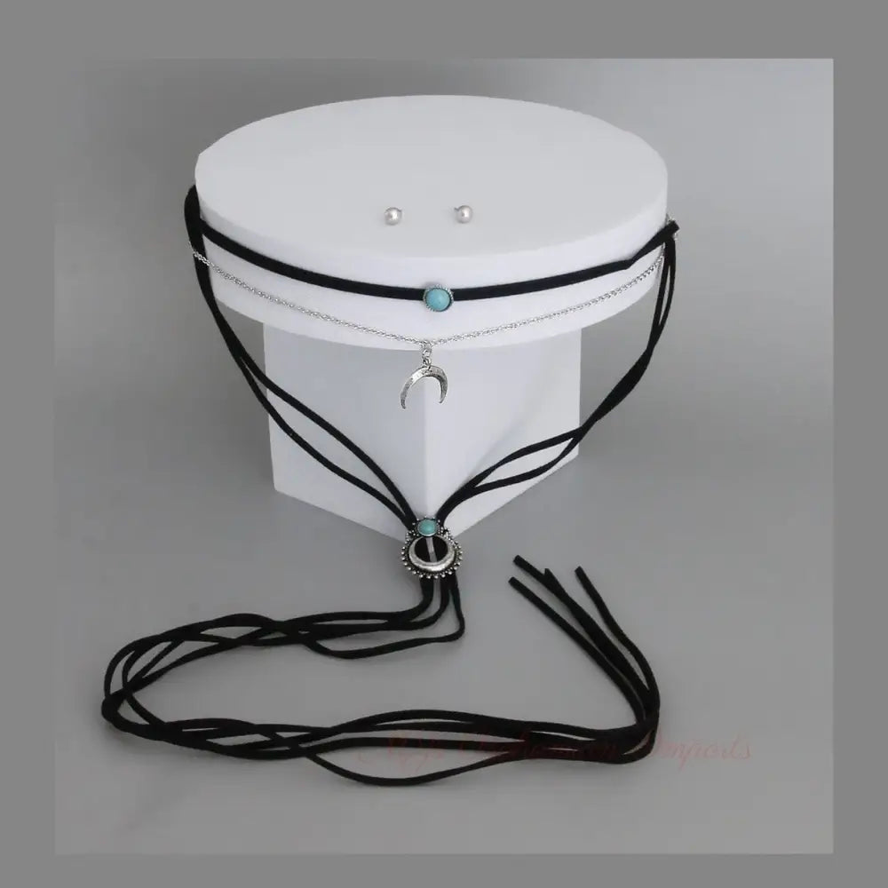 Silver Suede Long Choker