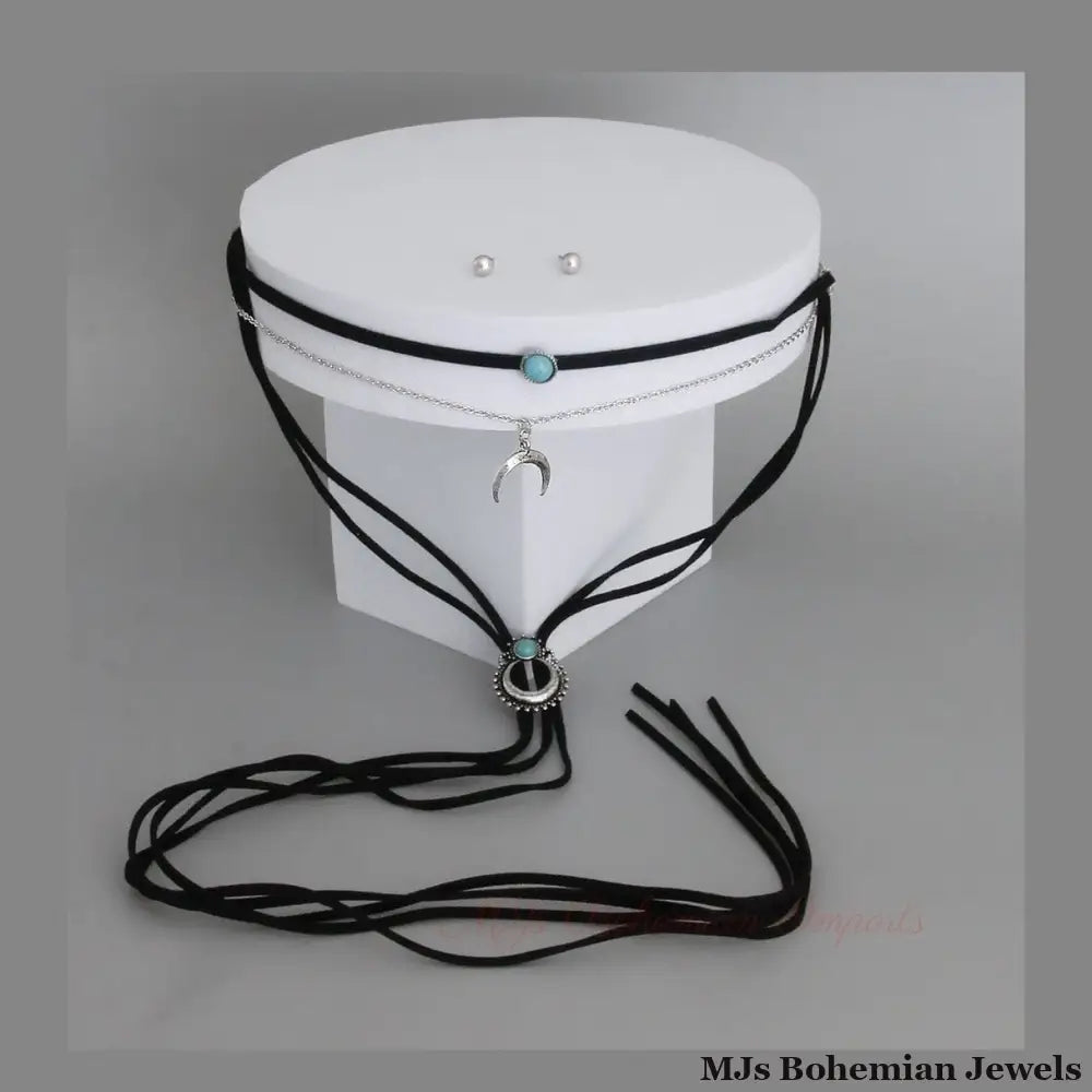 Silver Suede Long Choker