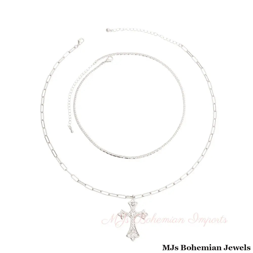 Silver Syriac Cross 2 Pcs Necklace