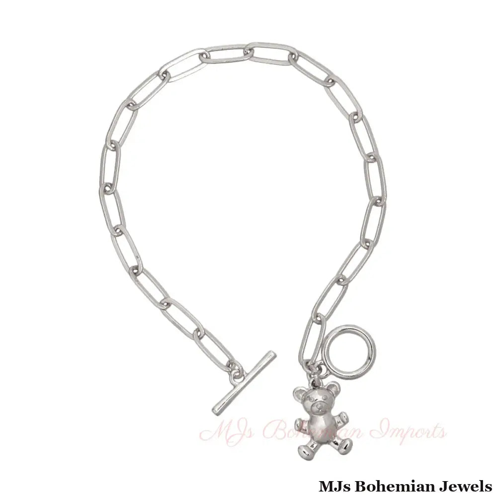 Silver Teddy Bear Toggle Bracelet