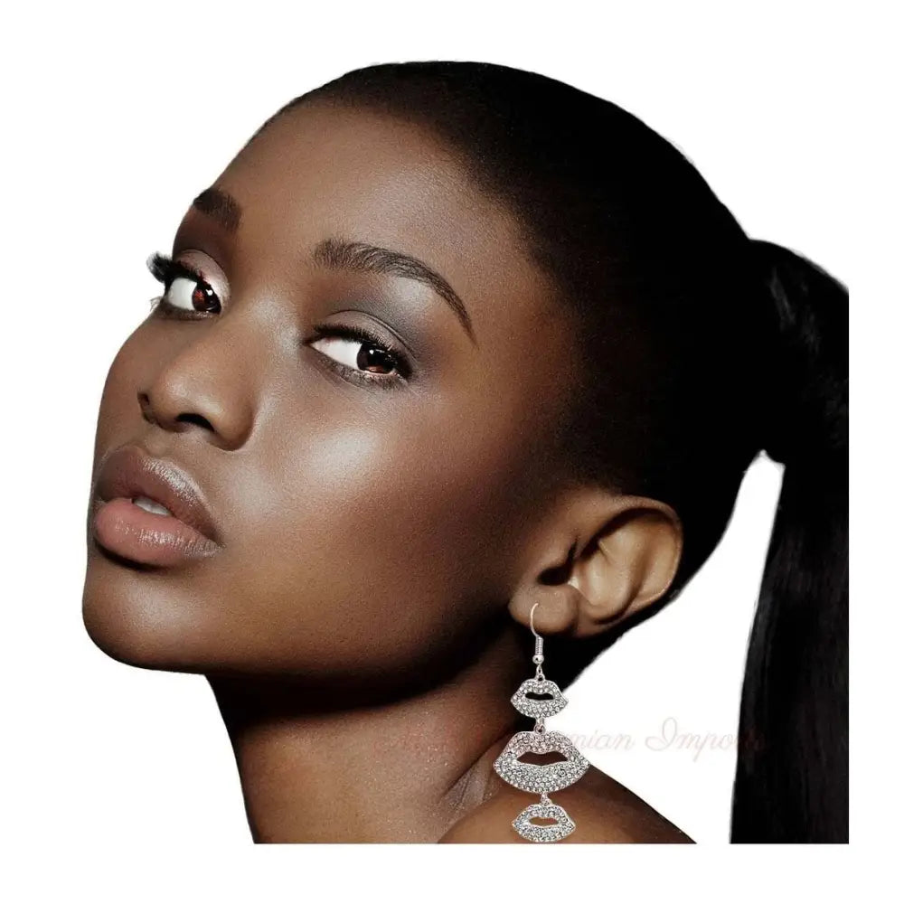 Silver Triple Lips Earrings