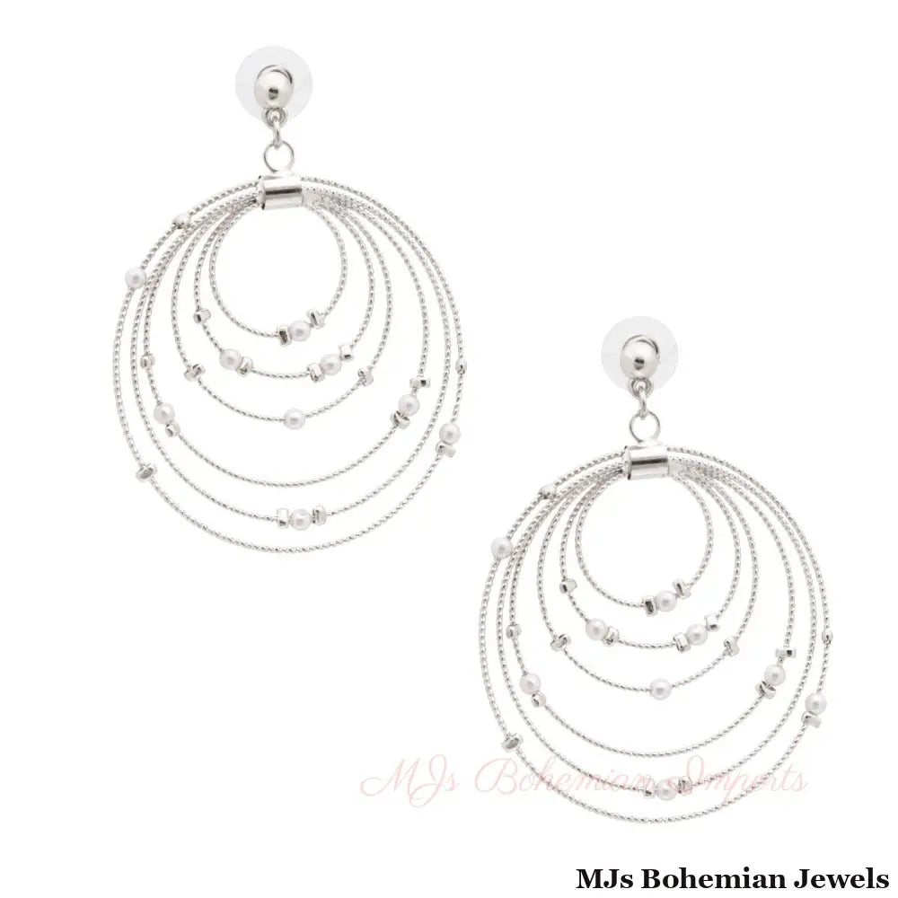 Silver White Pearl Ring Earrings