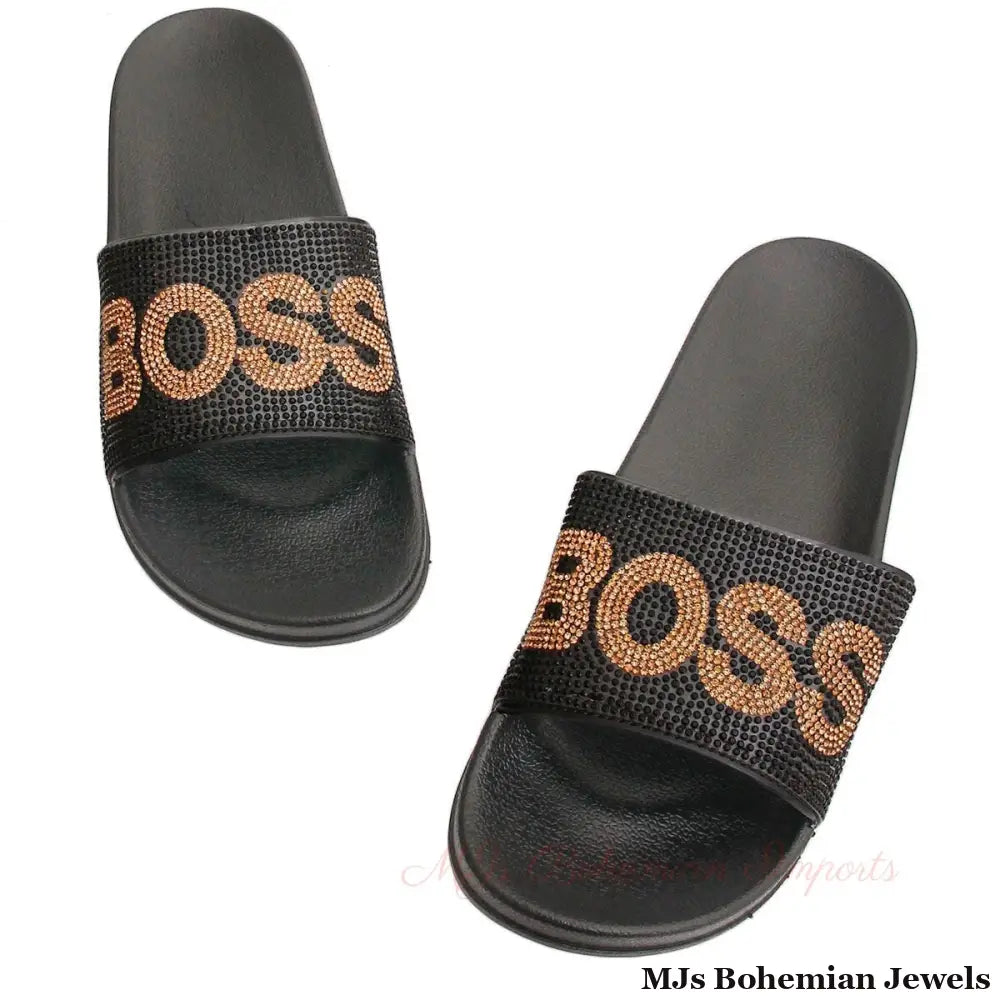 Size 10 BOSS Black Slides