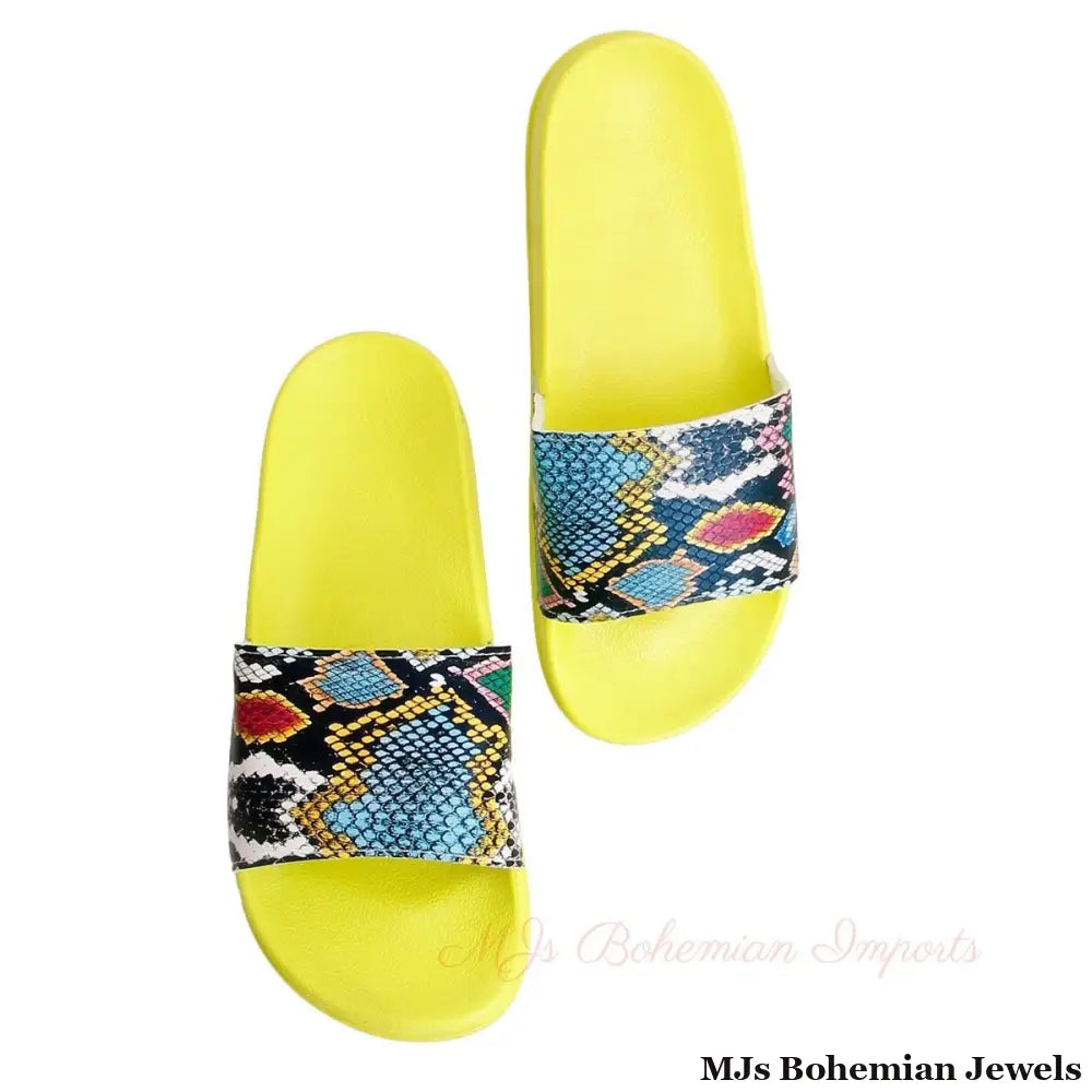 Size 10 Yellow Snake Print Slides