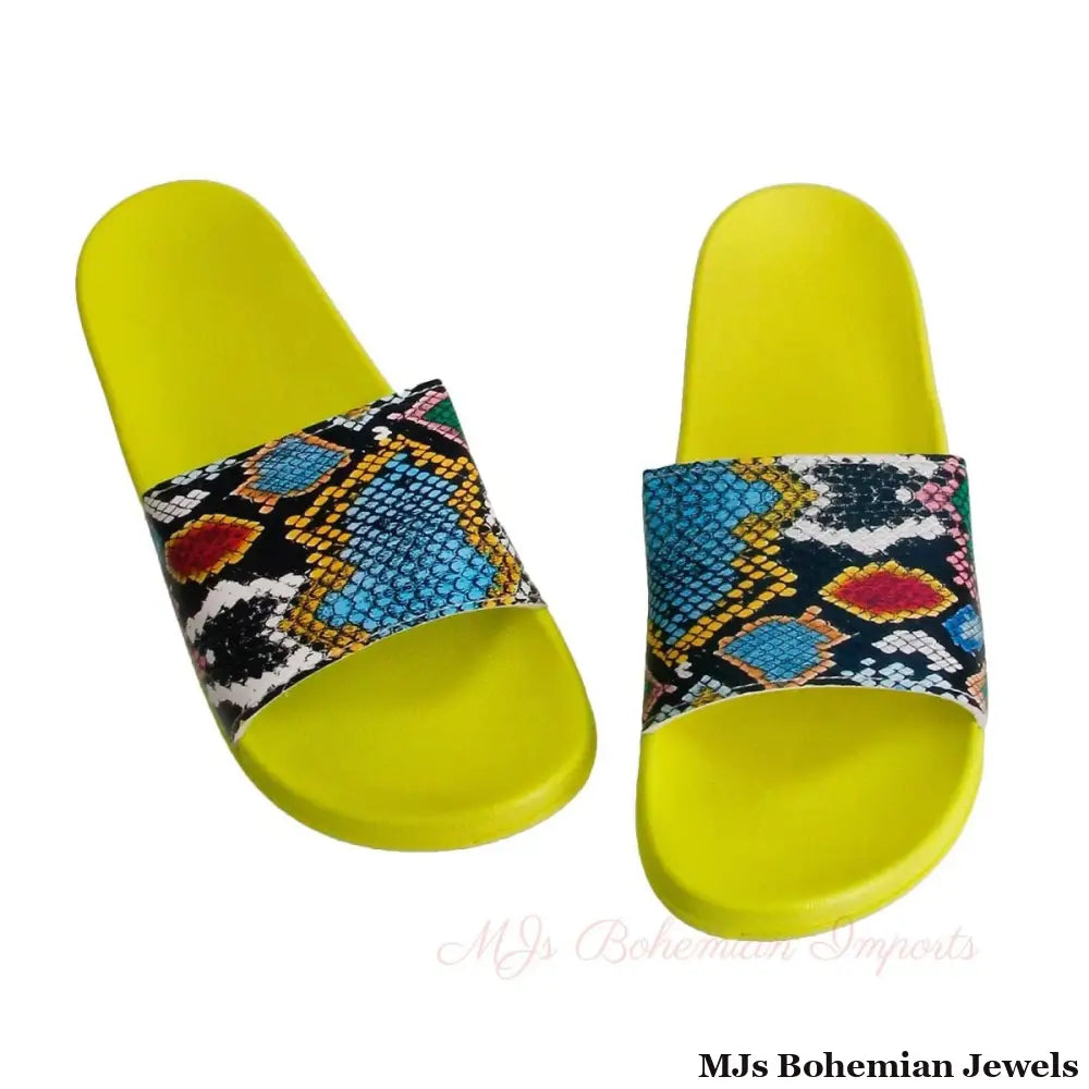 Size 10 Yellow Snake Print Slides