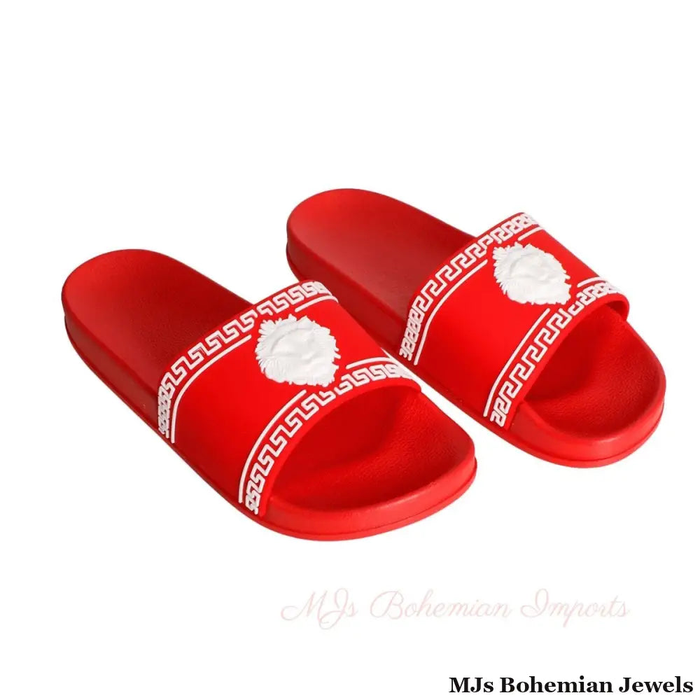 Size 7 Red Greek Key Slide