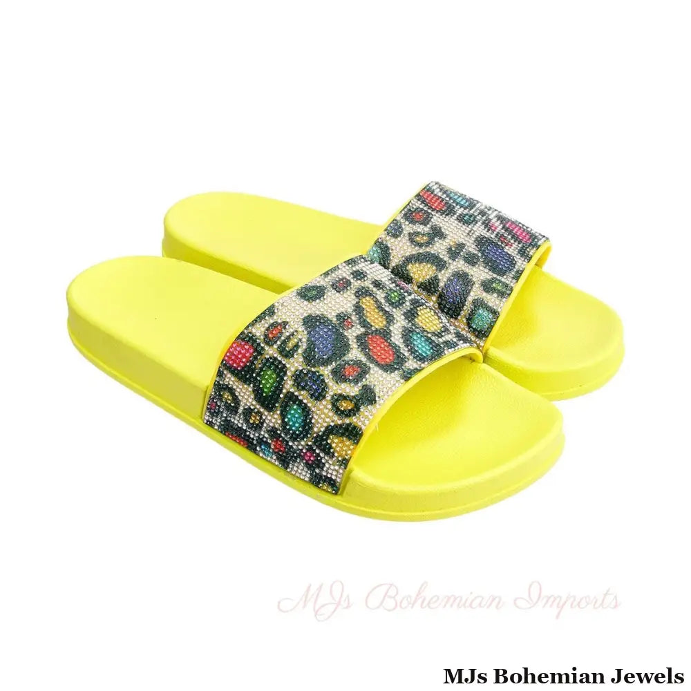 Size 9 Leopard Yellow Slides