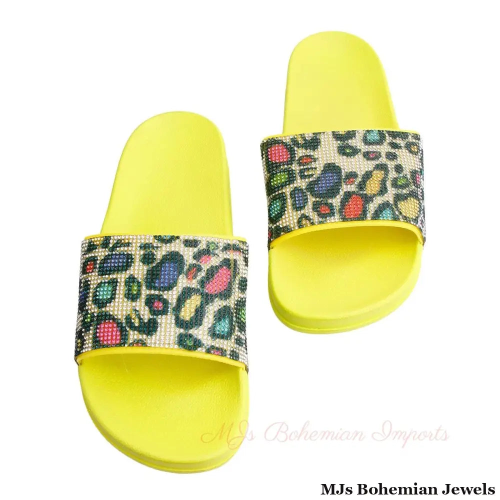 Size 9 Leopard Yellow Slides
