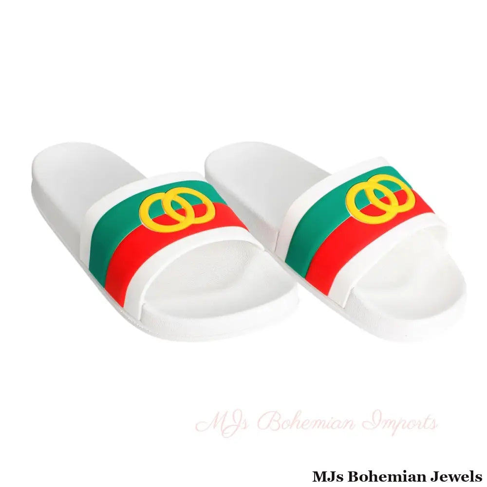 Size 9 White Stripe Slide