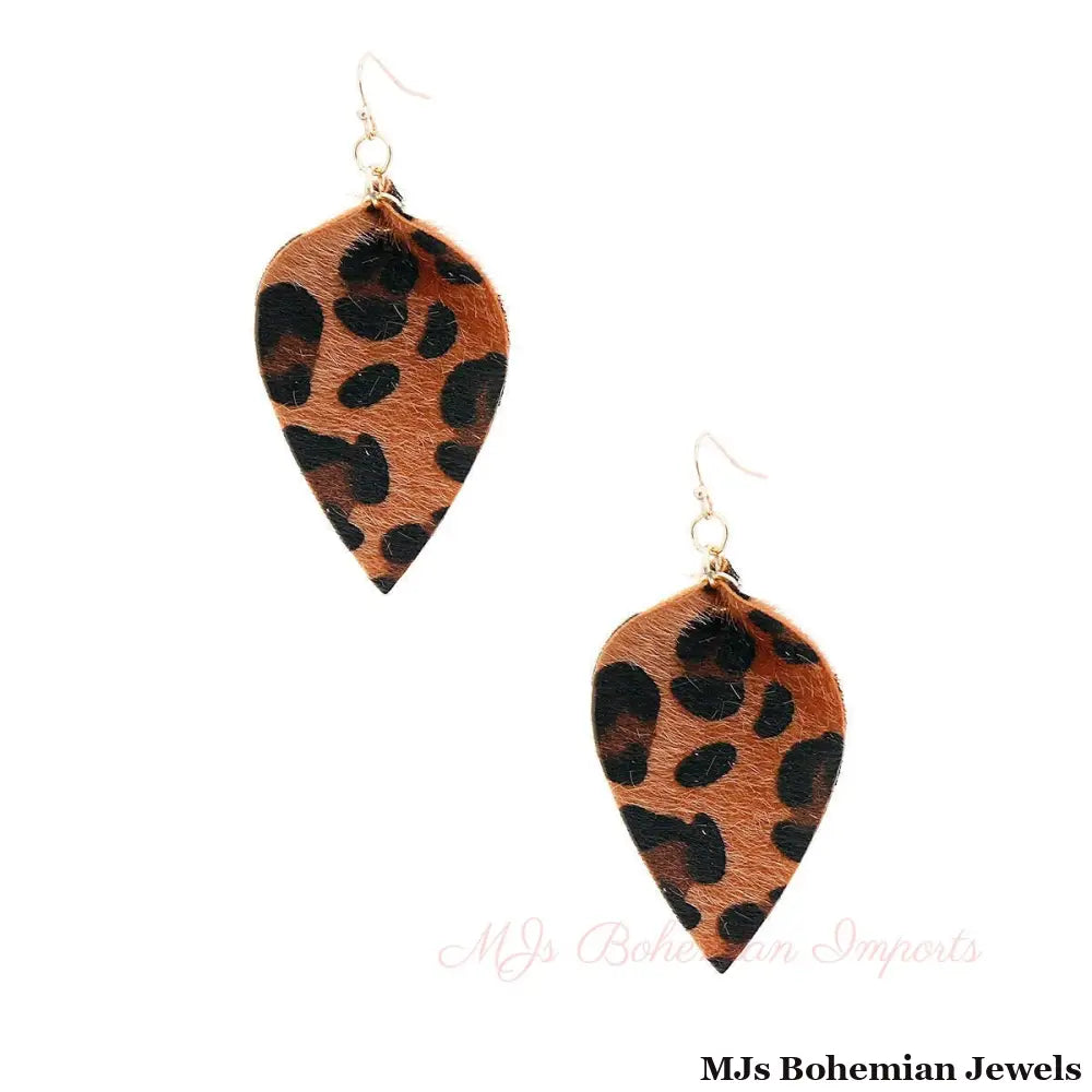 Small Leopard Fur Leaf Earrings