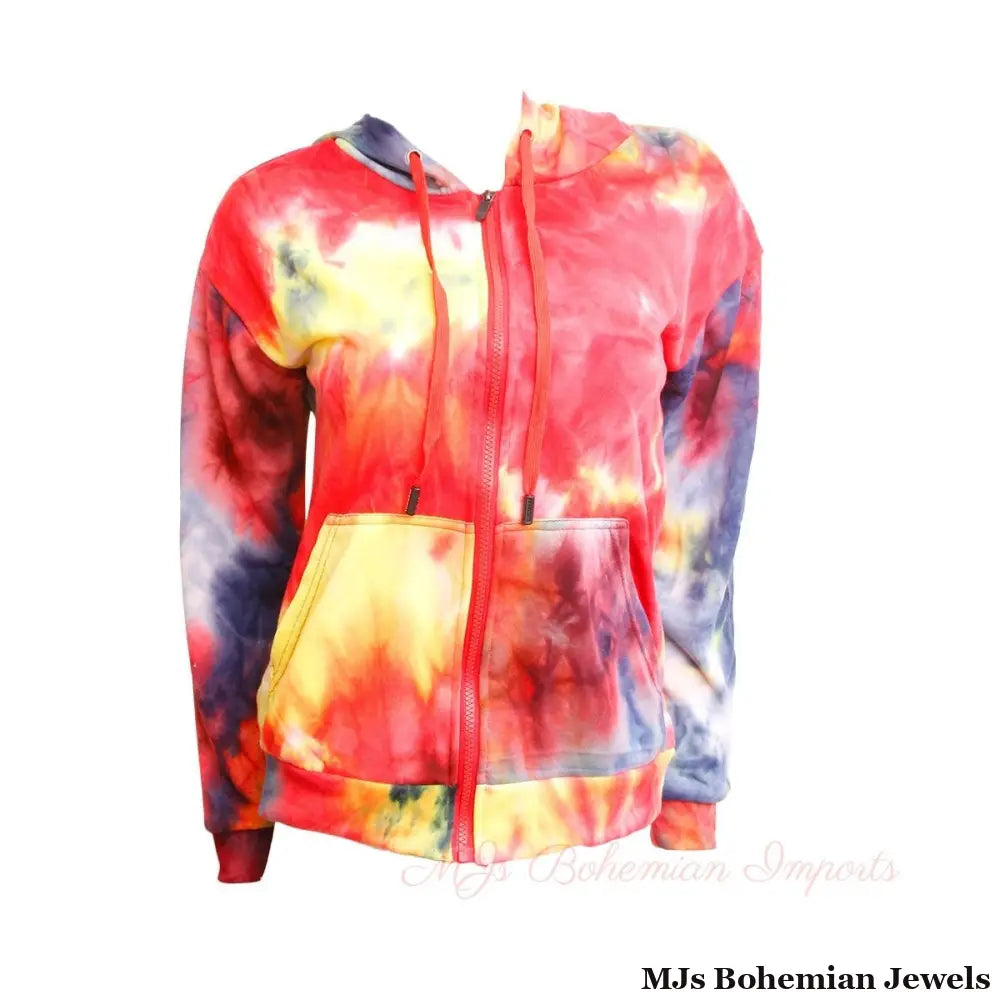 Small Red Tie Dye Zip Hoodie
