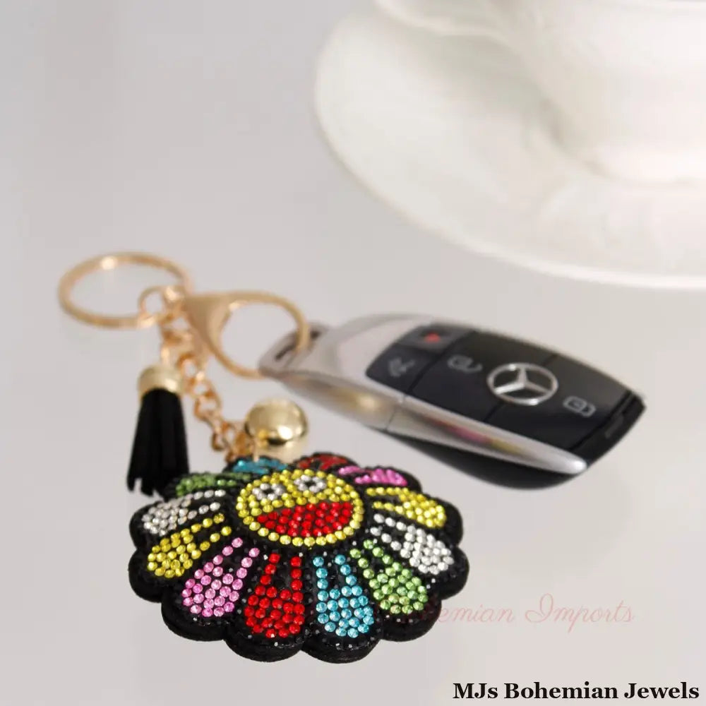 Smiley Face Flower Keychain