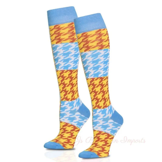Socks Knee High Blue Checkered for Women