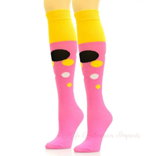 Socks Knee High Pink Retro Bubble for Women
