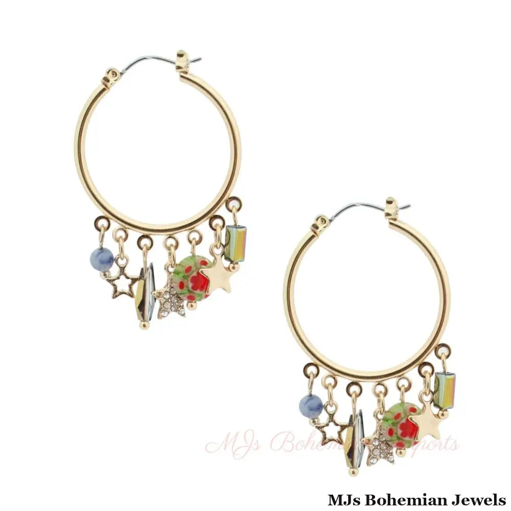 Star Charm Bead Gold Hoops