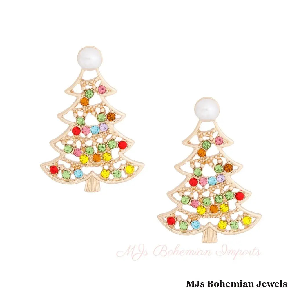 Stud Gold Pearl Small Xmas Tree Earrings for Women