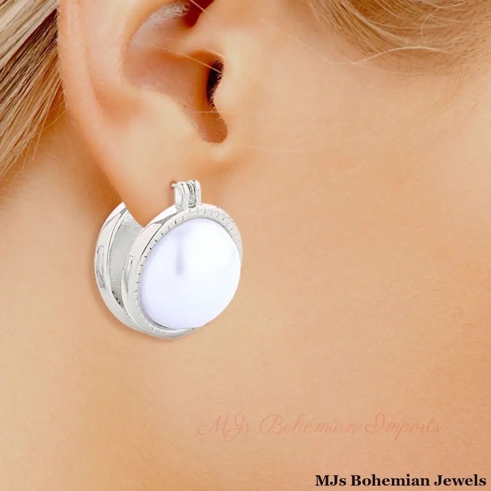 Stud White Gold Small Double Pearl Earrings Women