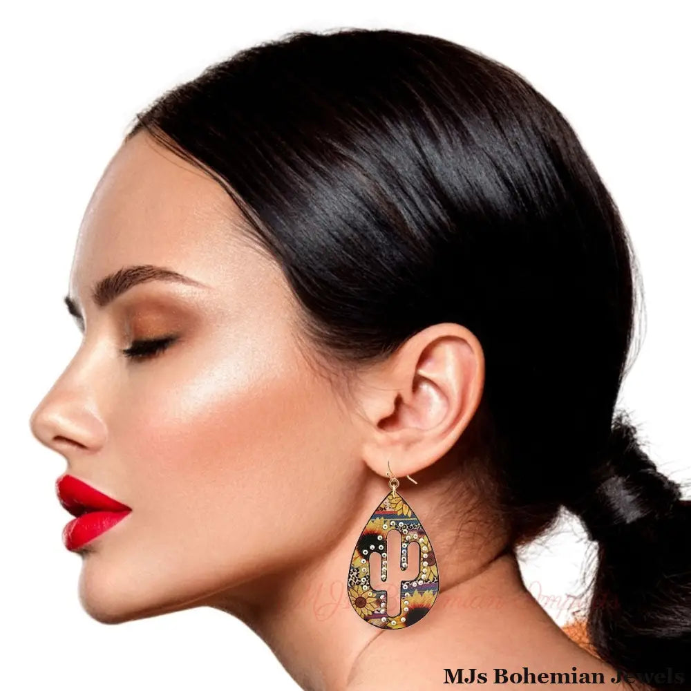 Sunflower Cactus Teardrop Earrings