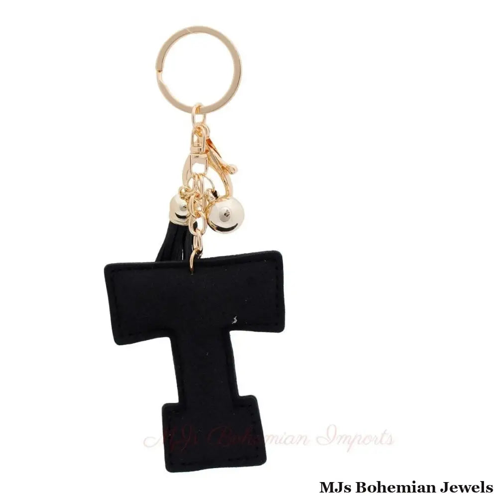 T Initial Black Keychain