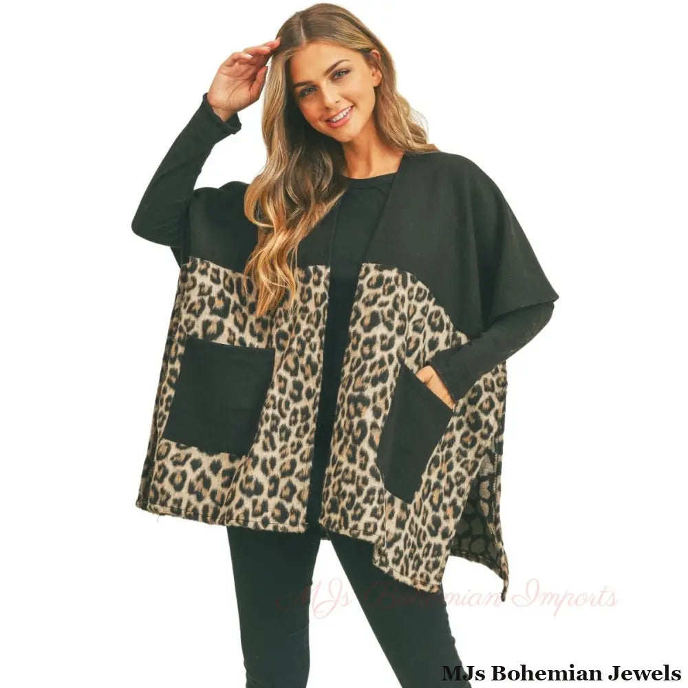 Taupe Leopard Pocket Kimono