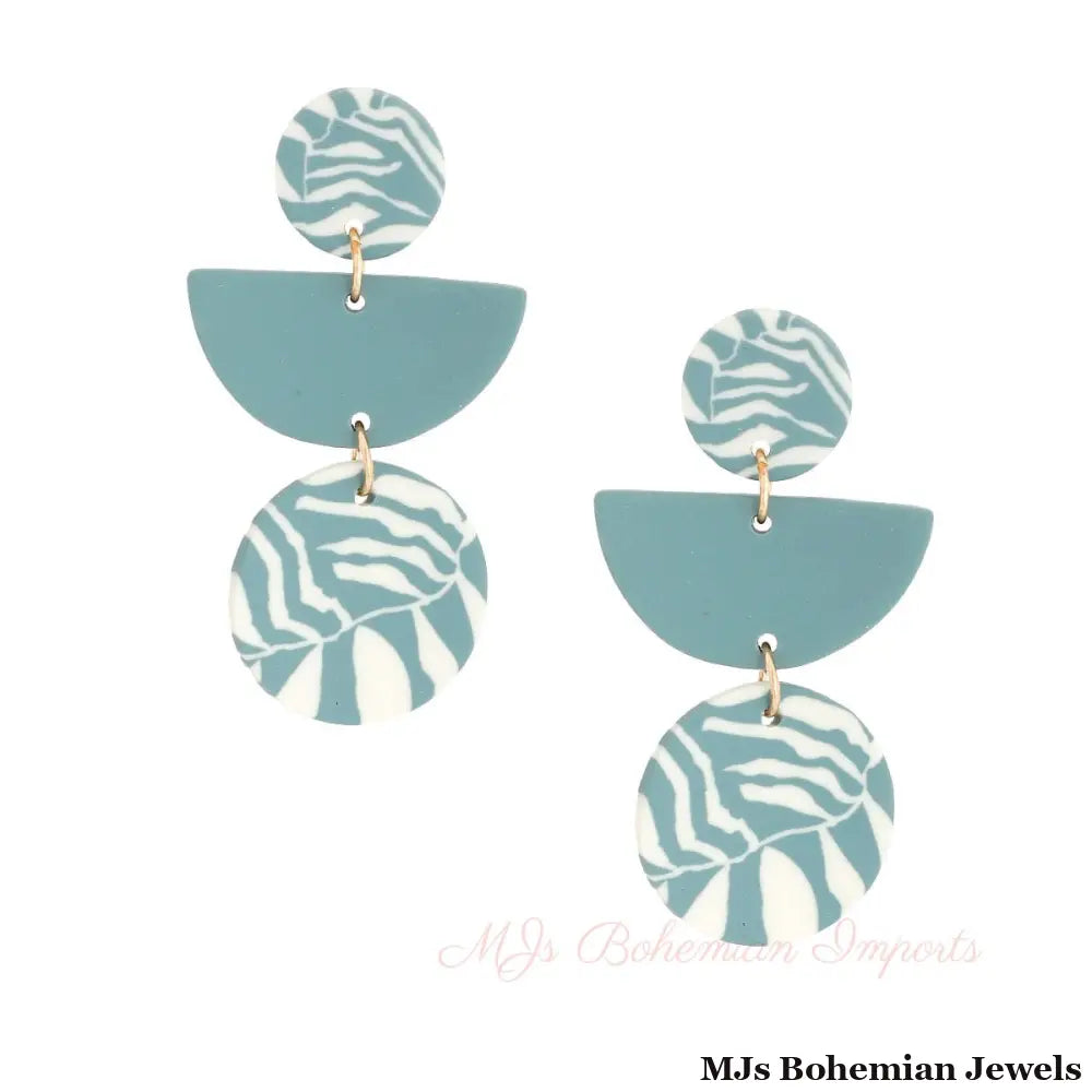 Teal Clay Leaf Pattern Earrings