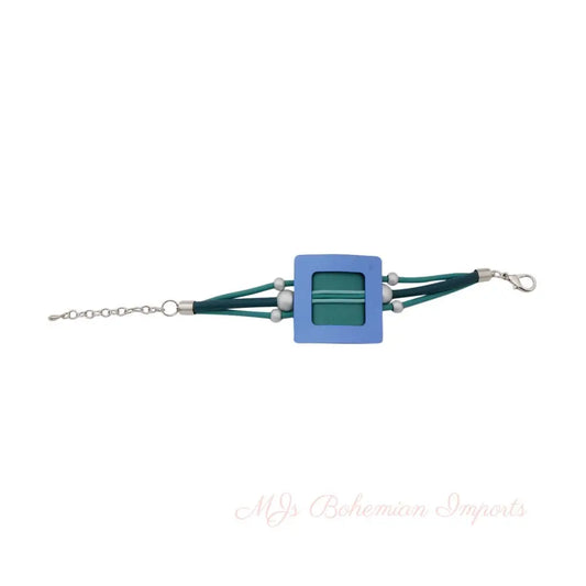 Teal Rubber Bracelet with Metal Square Design