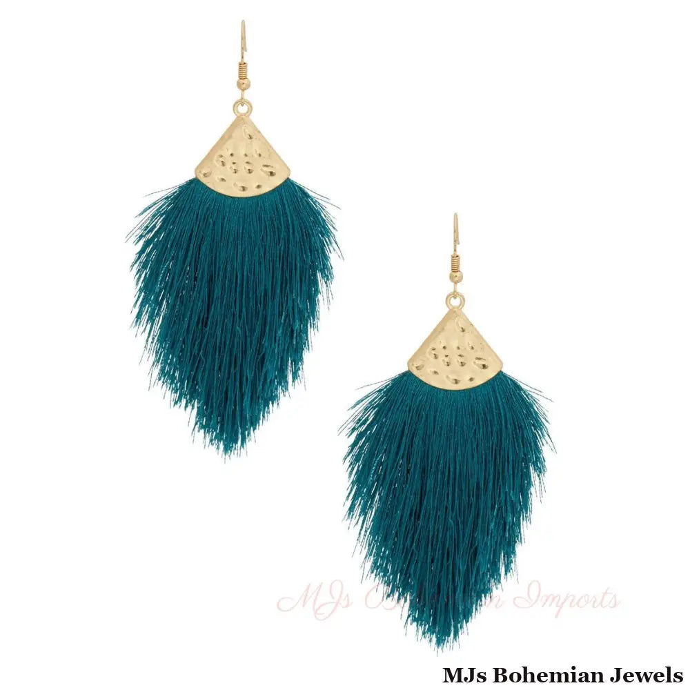Teal Silk Tassel Fish Hook Earrings