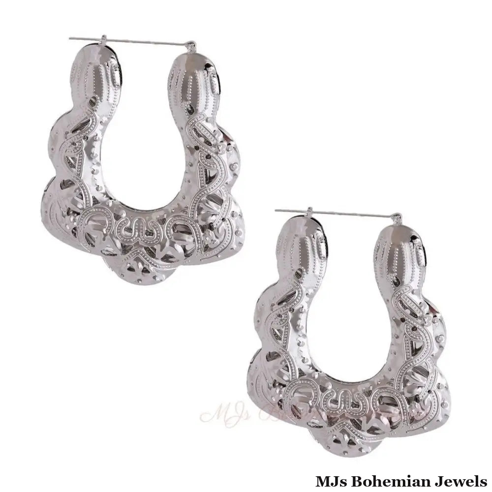 Trapezoid Silver Filigree Hoops