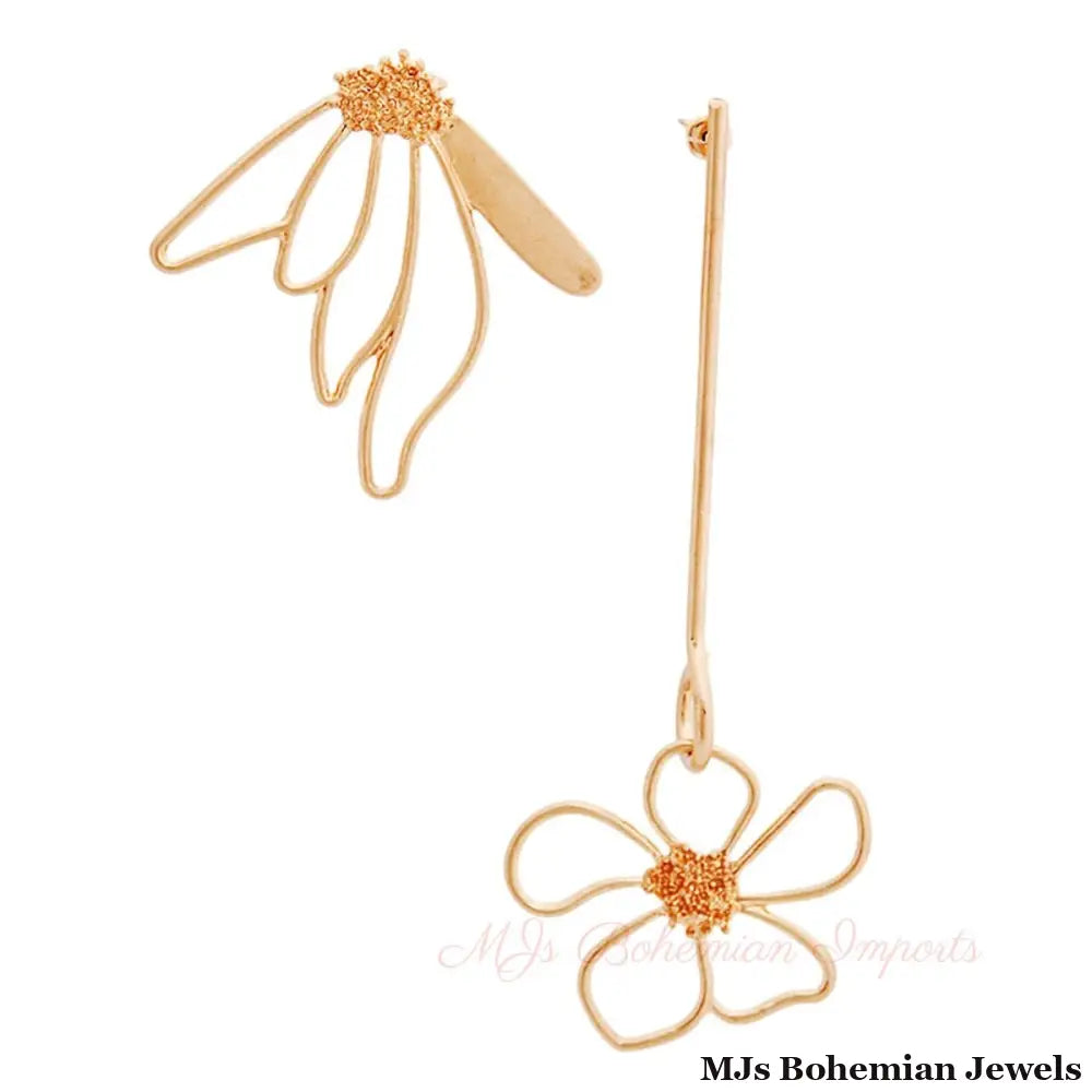 Trendy Gold Metal Mismatch Flower Earrings