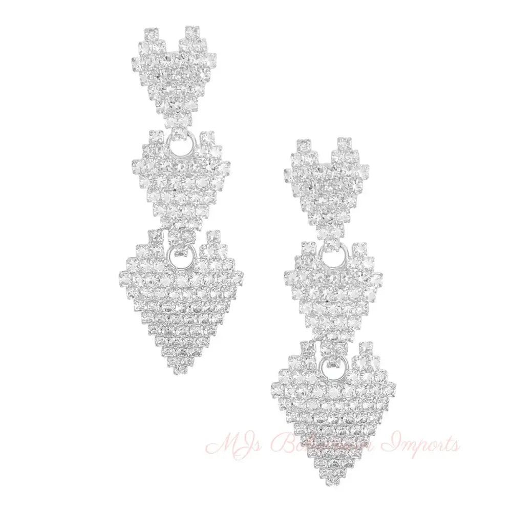 Triple Heart Pave Silver Earrings