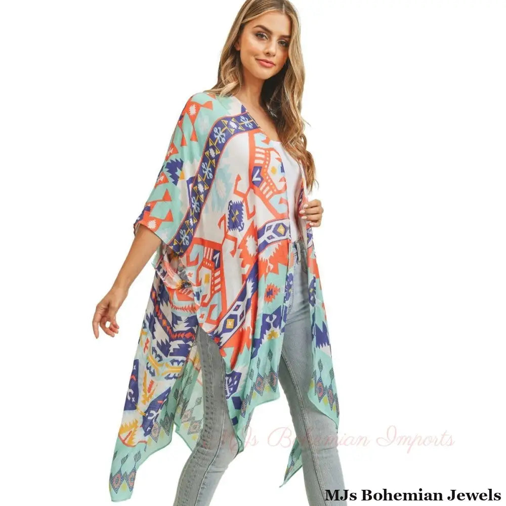 Turquoise Aztec Tribal Kimono