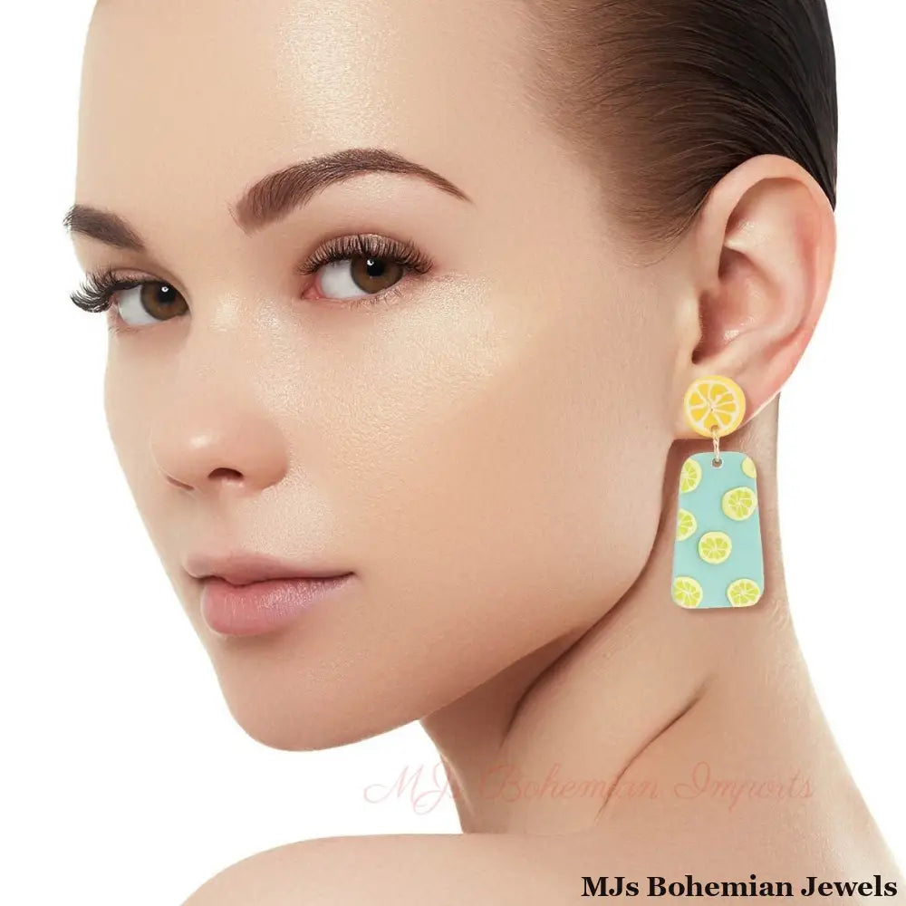Turquoise Clay Lemon Trapezoid Earrings