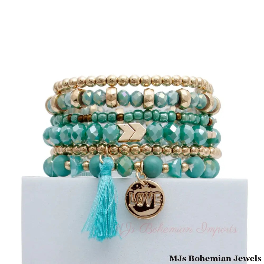 Turquoise Glass Love 6 Pcs Bracelets