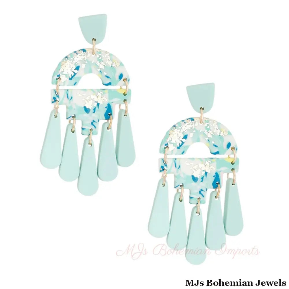 Turquoise Marbled Clay Teardrop Earrings