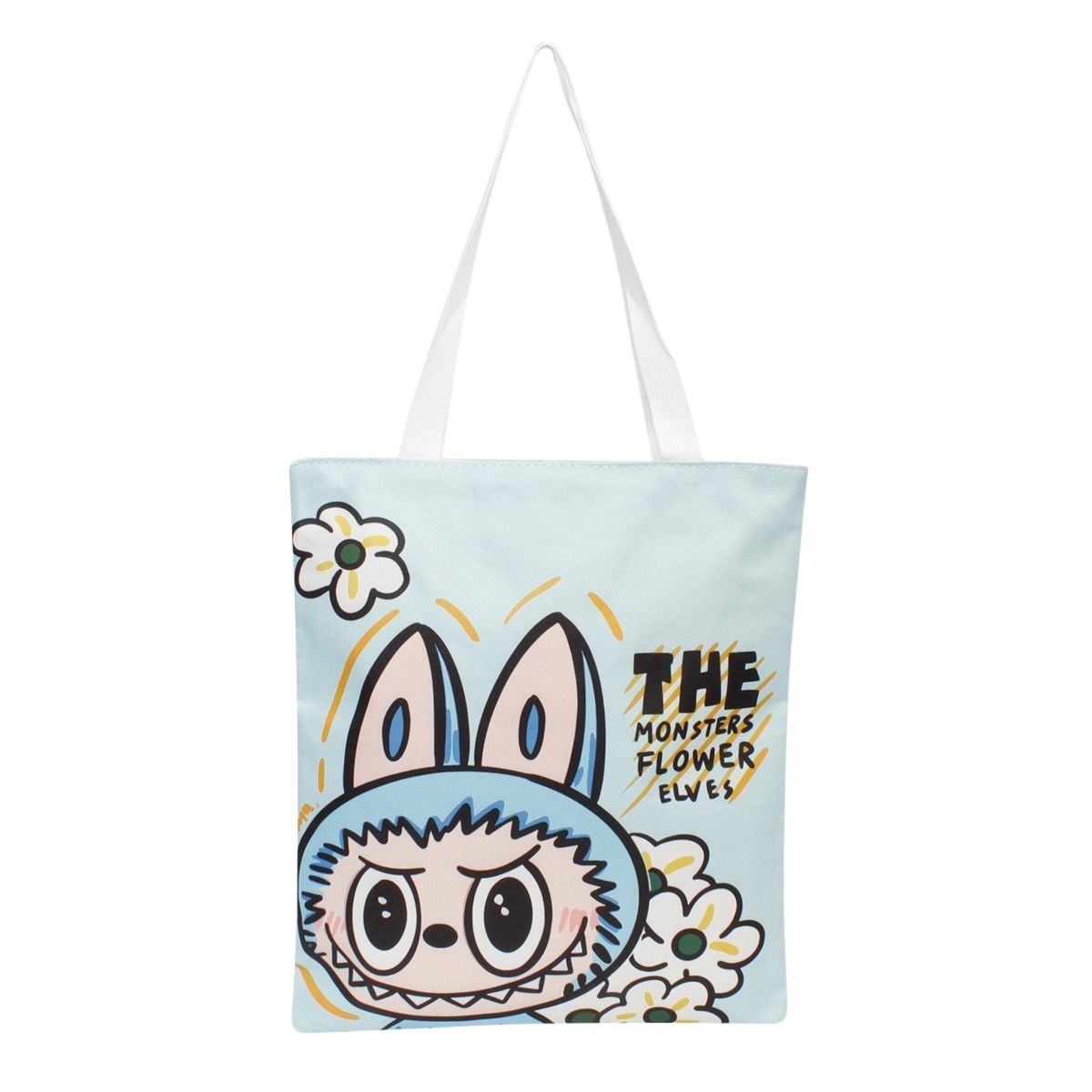 Canvas Tote Labubu Blue Zipper Shopper Bag