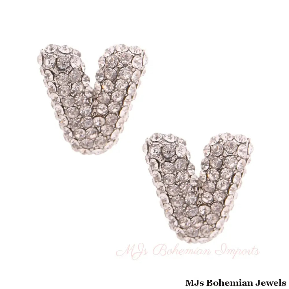 V Rhinestone Silver Studs