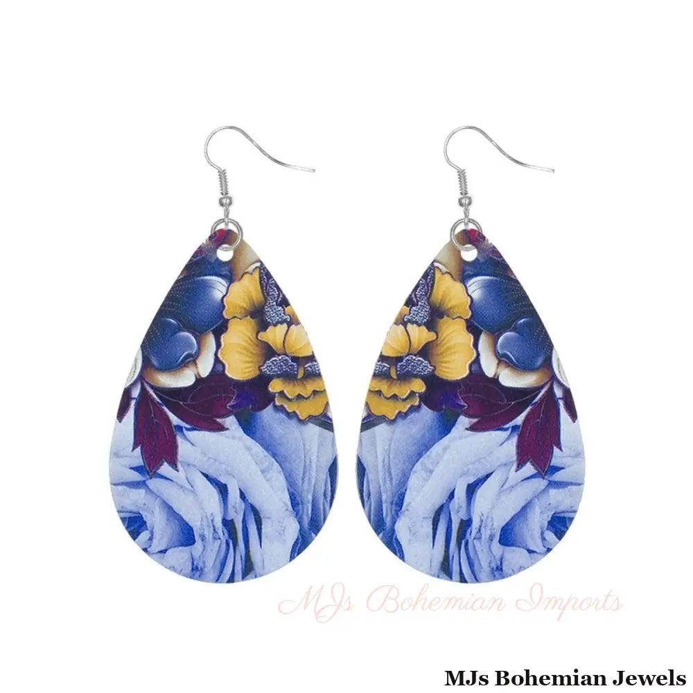 Various Flower Printed Teardrop Earrings