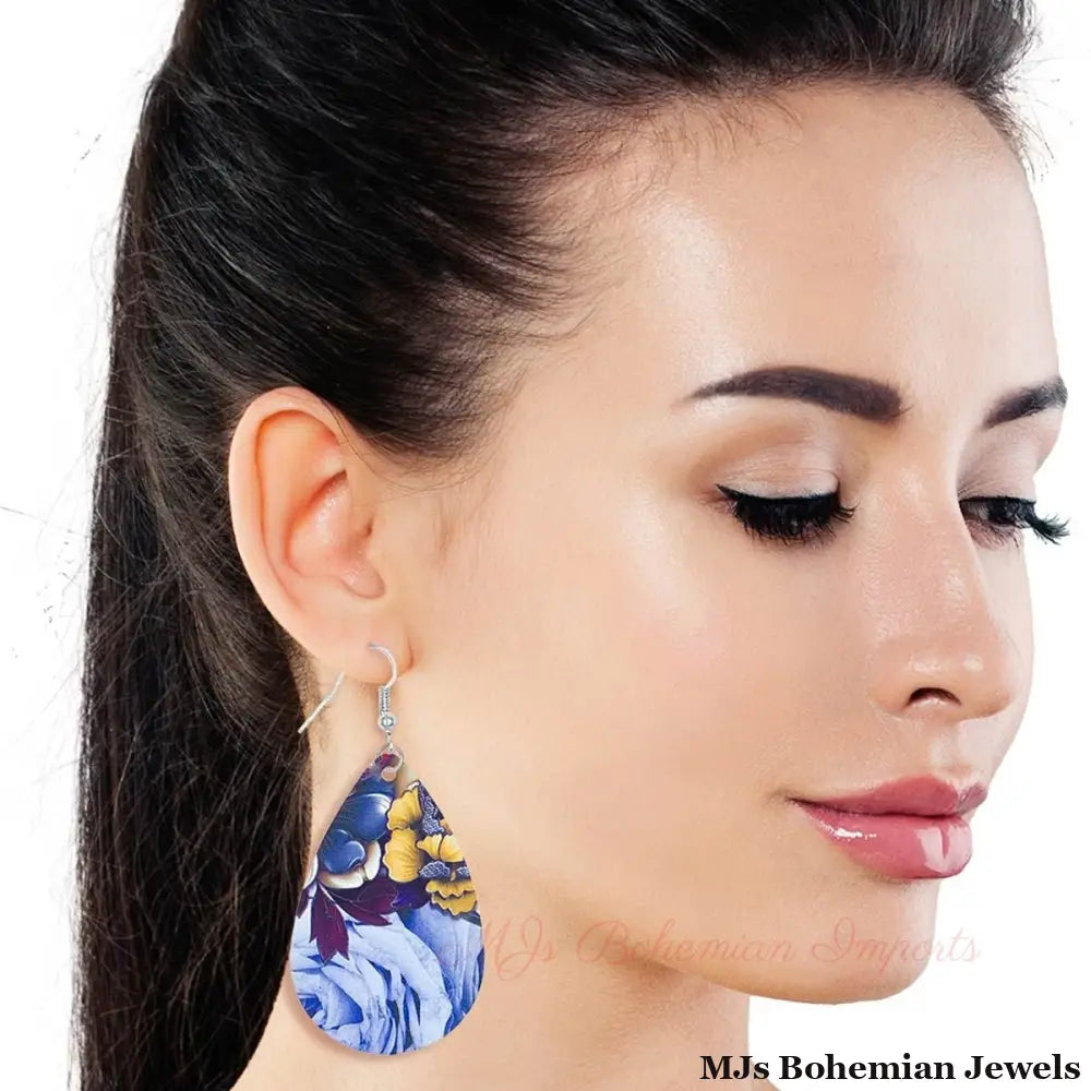 Various Flower Printed Teardrop Earrings