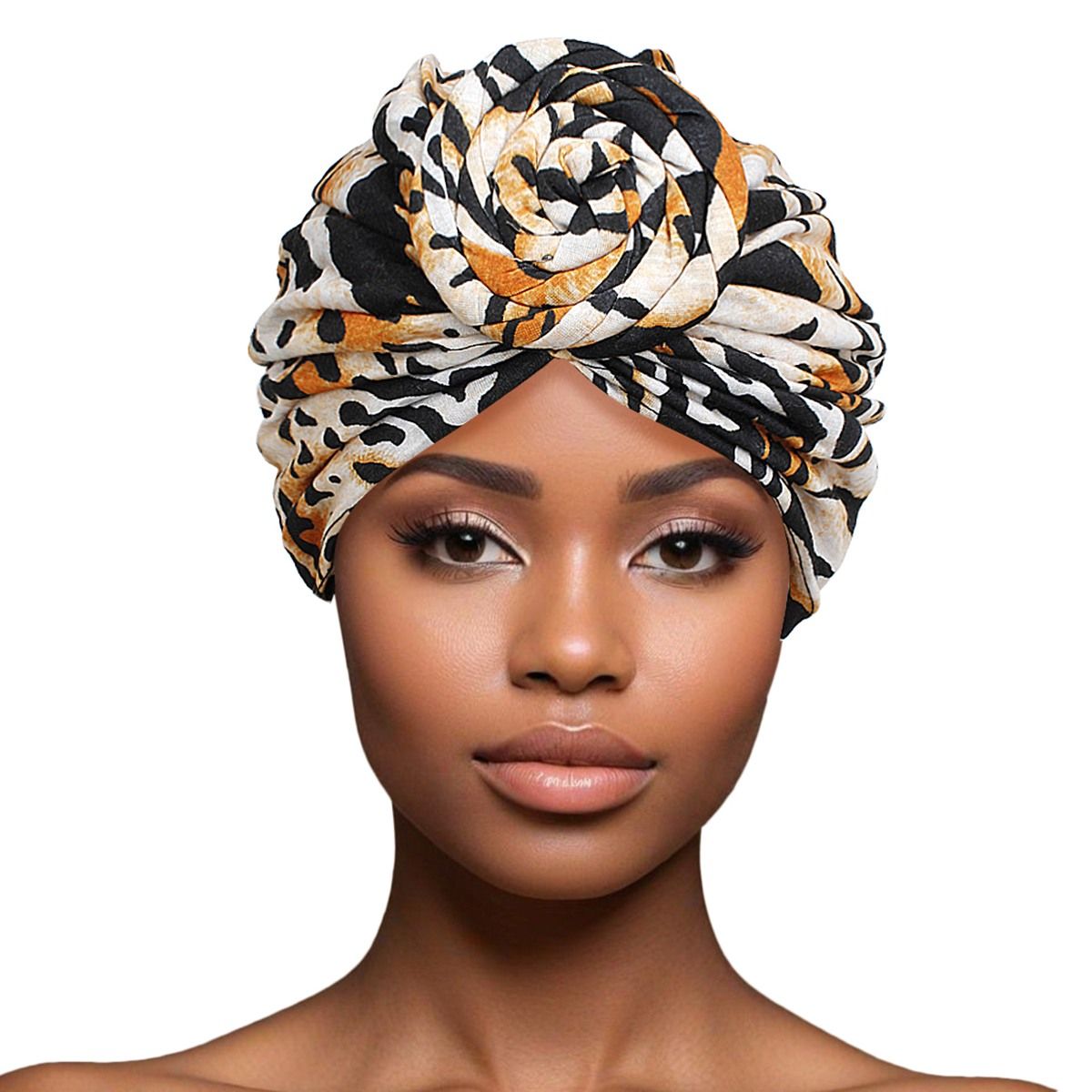 Turban Pre-Tied Knot Brown Animal Print for Women