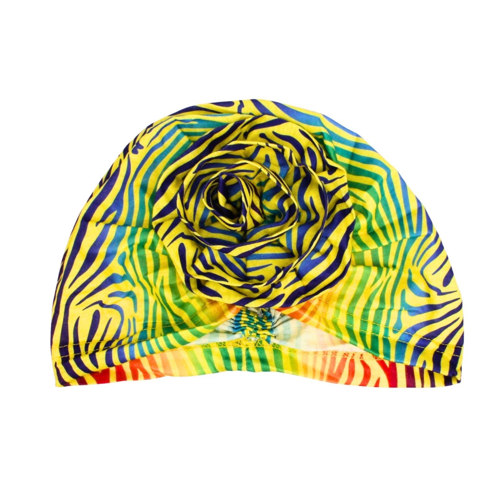 Turban Pre-Tied Flower Yellow Blue Zebra Women