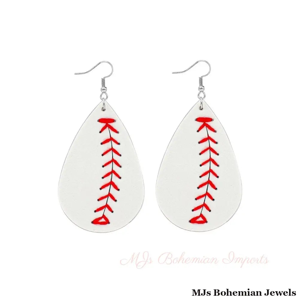 White Baseball Teardrop Earrings