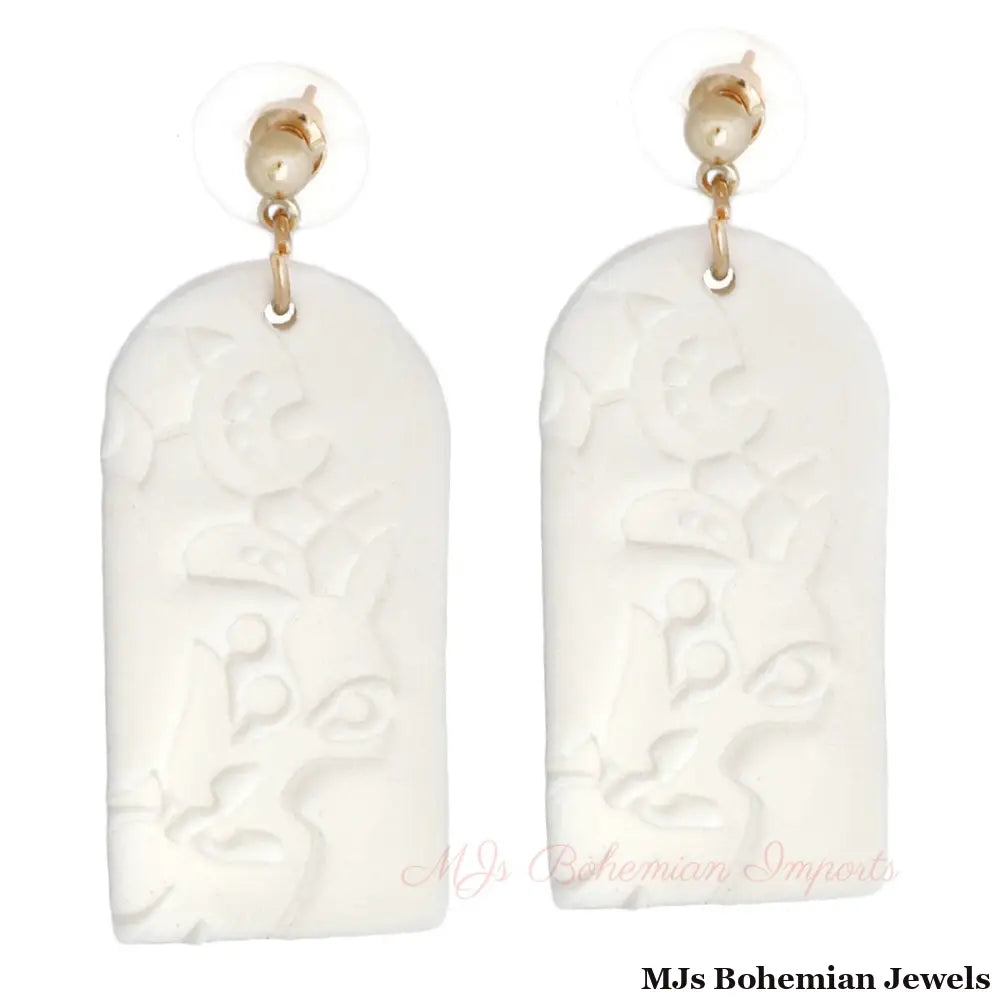 White Clay Rounded Rectangle Bridal Earrings